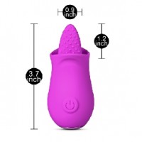 Vibrator w/Tongue, 10 Function, Silicone, Flower Shape, PURPLE